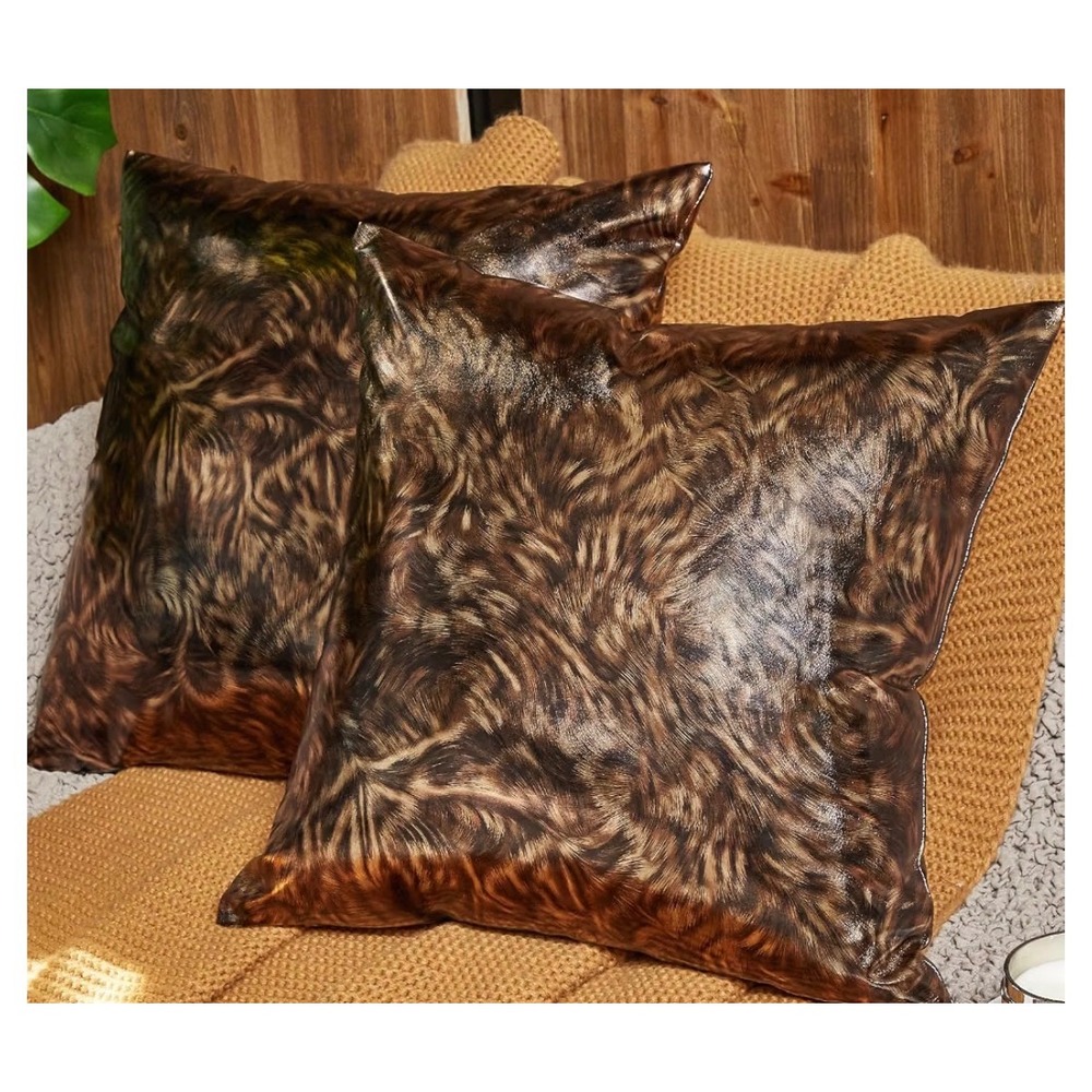 EUCIOR 2 Pack Brown Faux Fur Cushion Covers 18x18 Decorative Pillow Cases